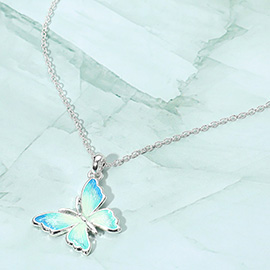 Ombre Enamel Butterfly Pendant Necklace
