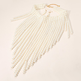 Layered Pearl Fringe Statement Necklace