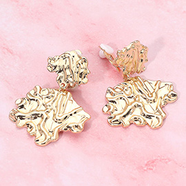 Abstract Textured Metal Drop Clip On Earrings