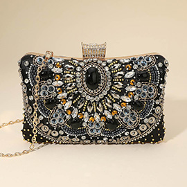 Ornate Gem Beaded Embellishment Evening Clutch Crossbody Bag