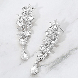 Floral Gem Cluster Drop Evening Earrings