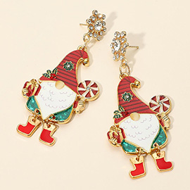 Festive Enamel Gnome Dangle Earrings