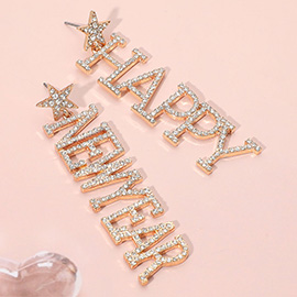 Rhinestone Embellished HAPPY NEW YEAR Message Drop Statement Earrings