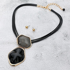 Bold Abstract Double Resin Link Pendant Statement Necklace