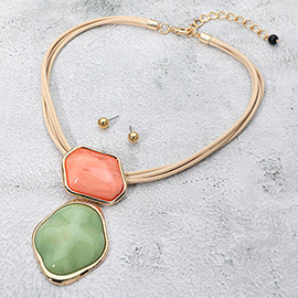 Bold Abstract Double Resin Link Pendant Statement Necklace