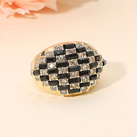 Checkered Pattern Baguette Stone Embellished Chunky Stretch Ring