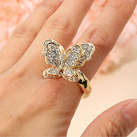 Stone Paved Butterfly Accent Stretch Ring