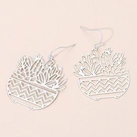 Brass Metal Botanical Planter Cutout Dangle Earrings