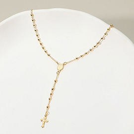 18K Gold Filled Cross Pendant Tip Rosary Necklace