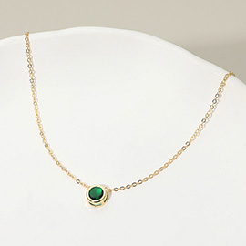 18K Gold Filled Round Stone Bezel Pendant Necklace