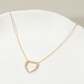 18K Gold Filled Stone Paved Open Heart Pendant Necklace