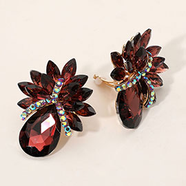 Teardrop Stone Accented Clip on Evening Earrings