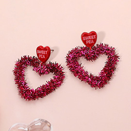 Sweet Pea Tinsel Heart Dangle Earrings