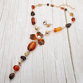 Bold Pearl Accent Floral Pendant Center Abstract Pebble Link Y Shape Statement Necklace