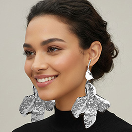 Oversized Textured Metal Sculpted Leaf Drop Statement Earrings