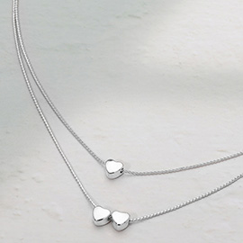 Petite Heart Charm Beaded Double Layered Necklace