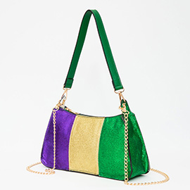 Faux Leather Mardi Gras Sparkle Front Shoulder Crossbody Bag