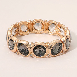Oval Round Faceted Stone Embellished Stretch Bracelet