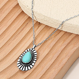Boho Teardrop Turquoise Stone Accent Pendant Necklace