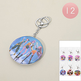 12PCS - Huntrix Character Printed Round Cosmetic Mirror Keychains