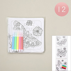 12 SET OF 3 - Kids Butterfly Coloring Puzzle Set