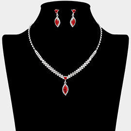 Marquise CZ Stone Pendant Accent Rhinestone Paved Necklace