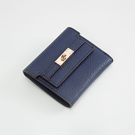 Metal Deco Accent Faux Leather Compact Fold Wallet