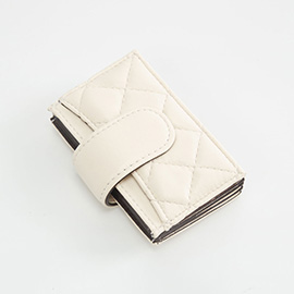 Quilted Faux Leather Snap Closure Card Holder Wallet