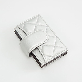 Quilted Faux Leather Snap Closure Card Holder Wallet