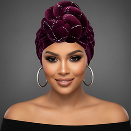 Elegant Rhinestone Studded Knot Turban Hair Wrap