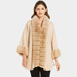 Luxury Faux Fur Trim Cape Shawl