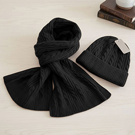 2PCS - Cable Knit Winter Scarf Beanie Hat Set