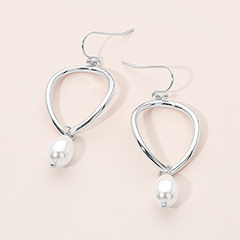 Pearl Accent Open Teardrop Loop Dangle Earrings