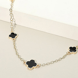 14K Gold Plated Onix Quatrefoil Motif Station Necklace