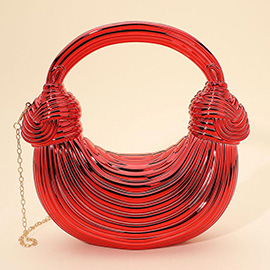 Hard Shell Metallic Sculpted Loop Top Handle Handbag
