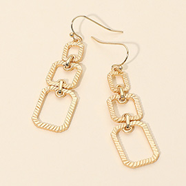 Textured Geometric Open Square Link Drop Earrings