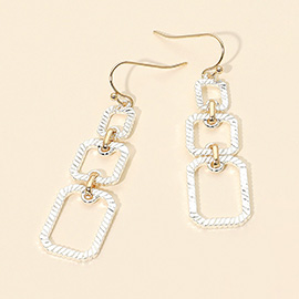 Textured Geometric Open Square Link Drop Earrings