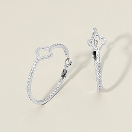 14K Gold Plated CZ Stone Paved Open Quatrefoil Accent Hoop Earrings