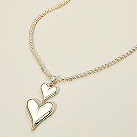 14K Gold Plated Double Heart Drop Pendant Necklace