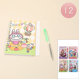 12PCS - Cute Monster Bunny Character Notebook Pen Set