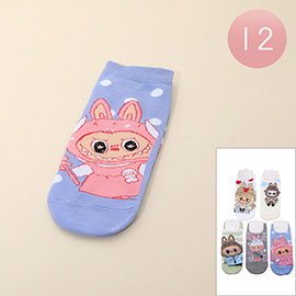 12Pairs - Monster Bunny Printed Ankle Socks