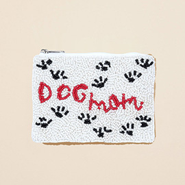 DOG MOM Message Paw Pattern Seed Beaded Mini Pouch Bag