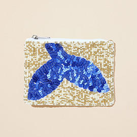 Whale Tale Sequin Seed Beaded Mini Pouch Bag