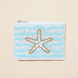 Starfish Pearl Seed Beaded Mini Pouch Bag