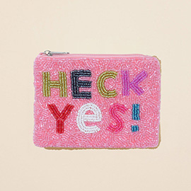 HECK YES Message Seed Beaded Mini Pouch Bag