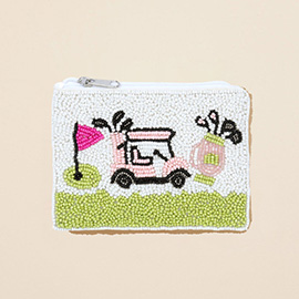 Golf Cart Seed Beaded Mini Pouch Bag