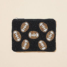 Football Pattern Seed Beaded Mini Pouch Bag