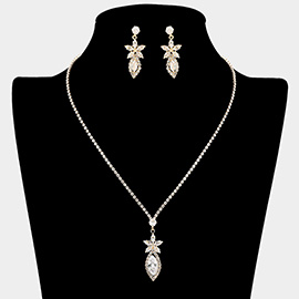 Floral Marquise CZ Stone Cluster Pendant Rhinestone Paved Necklace