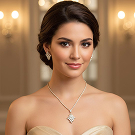 Heart CZ Stone Center Marquise Cluster Around Pendant Rhinestone Paved Necklace