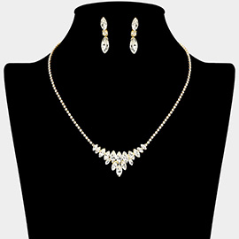 Marquise Stone Cluster Embellished Rhinestone Studded Necklace